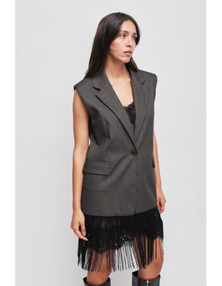 Gilet met enkele rij knopen en franjes Maryley