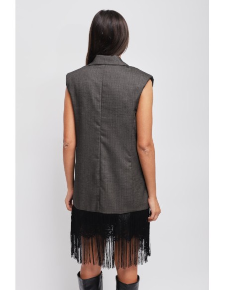Maryley Gilet à simple boutonnage avec franges
