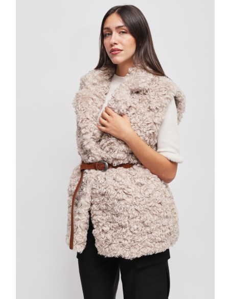 Gilet en fausse fourrure avec ceinture Maryley