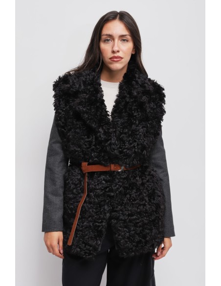 Gilet en fausse fourrure avec ceinture Maryley