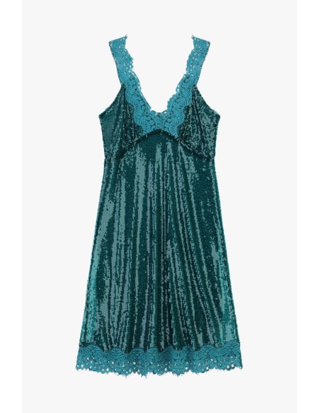 Robe courte à paillettes avec bordures en dentelle Dixie