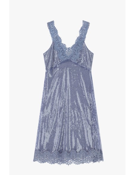 Robe courte à paillettes avec bordures en dentelle Dixie