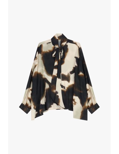 Blouse à imprimé abstrait avec nœud et manches longues Dixie