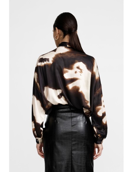 Blouse à imprimé abstrait avec nœud et manches longues Dixie