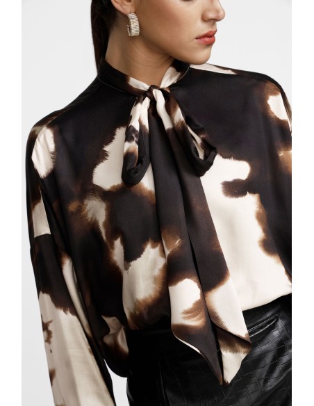 Blouse à imprimé abstrait avec nœud et manches longues Dixie