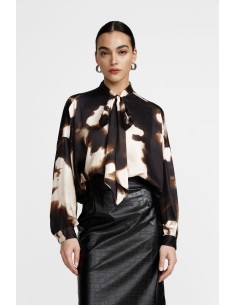 Blouse à imprimé abstrait avec nœud et manches longues Dixie