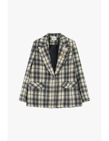 Blazer à carreaux avec poches à rabat et boutons bijoux Dixie