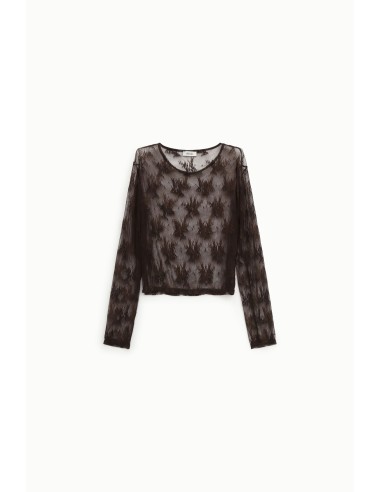 Dixie T-shirt met lange mouwen van geborduurde tule