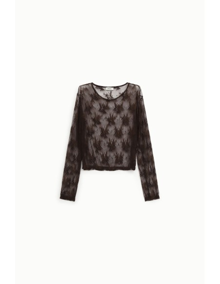 Dixie T-shirt met lange mouwen van geborduurde tule