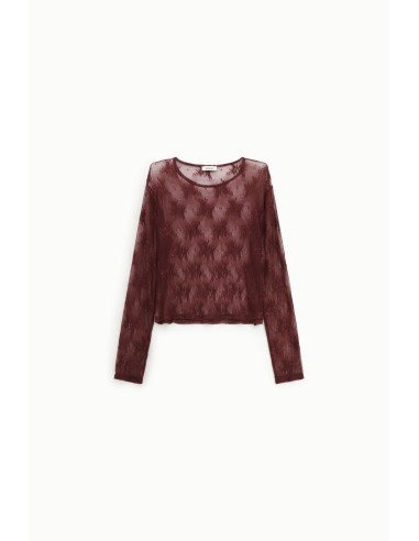 T-shirt à manches longues en tulle brodé Dixie