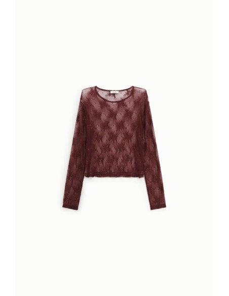 Dixie T-shirt met lange mouwen van geborduurde tule