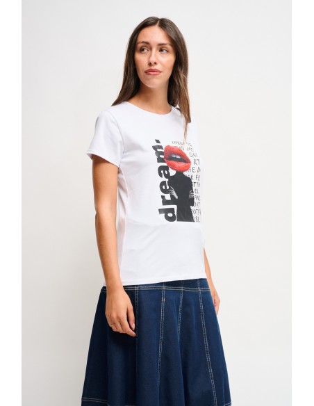 Katoenen T-shirt met print en strass-steentjes van Maryley
