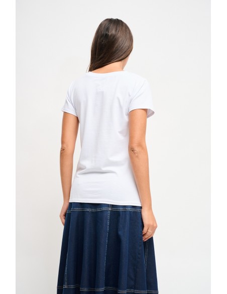 Katoenen T-shirt met print en strass-steentjes van Maryley