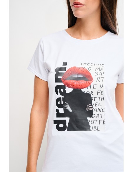 T-shirt en coton avec imprimé et strass Maryley
