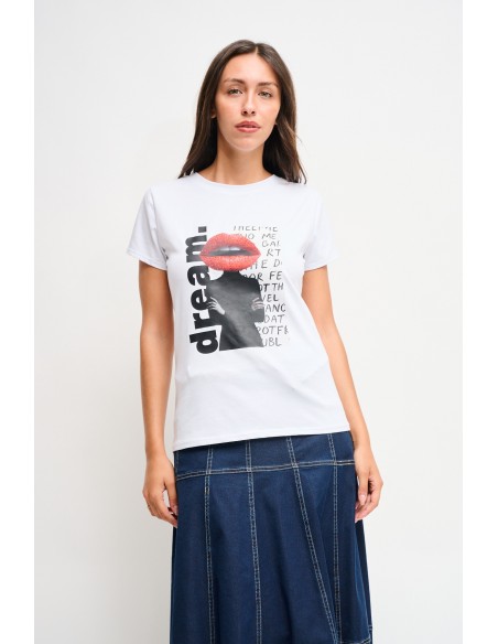 T-shirt en coton avec imprimé et strass Maryley