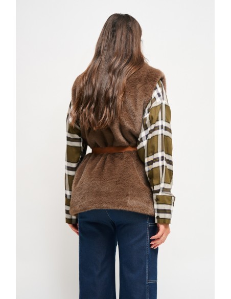 Maryley gilet van imitatiebont met riem