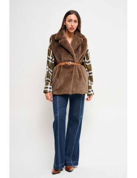 Gilet en fausse fourrure avec ceinture Maryley