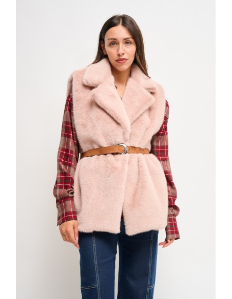 Gilet en fausse fourrure avec ceinture Maryley