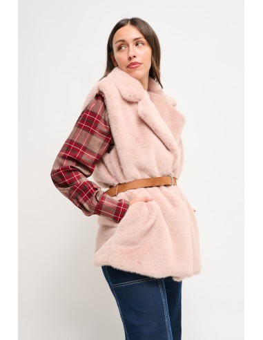 Maryley gilet van imitatiebont met riem