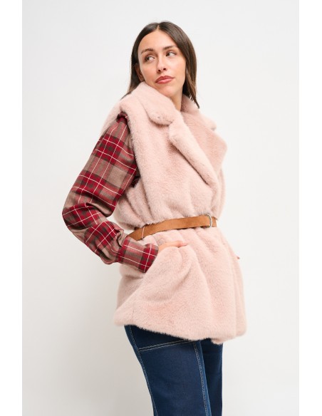 Gilet en fausse fourrure avec ceinture Maryley