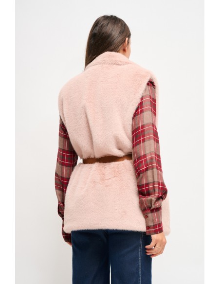 Maryley gilet van imitatiebont met riem