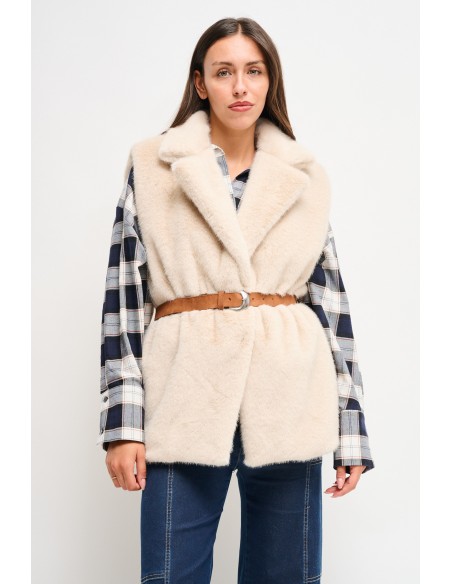 Gilet en fausse fourrure avec ceinture Maryley