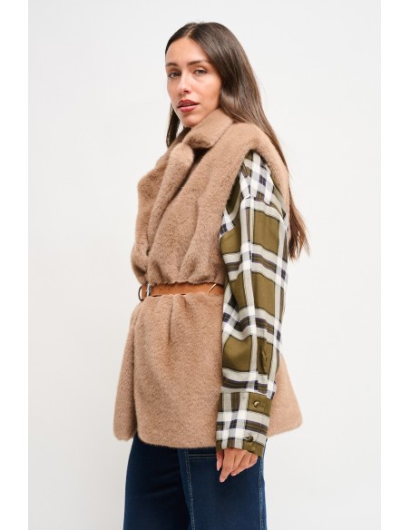 Maryley gilet van imitatiebont met riem