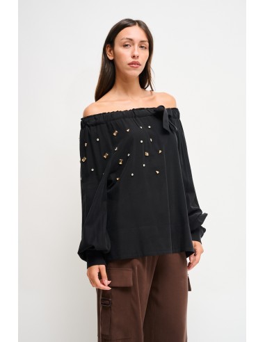 Maryley - Top à col bateau en viscose avec strass