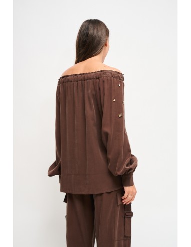 Viscose top met boothals en strass-steentjes van Maryley