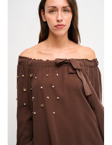 Maryley - Top à col bateau en viscose avec strass