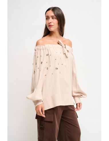Maryley - Top à col bateau en viscose avec strass