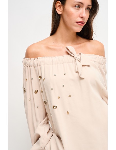 Maryley - Top à col bateau en viscose avec strass