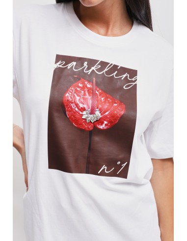 Katoenen T-shirt met print en strass-steentjes van Maryley