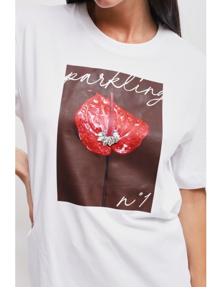T-shirt en coton avec imprimé et strass Maryley