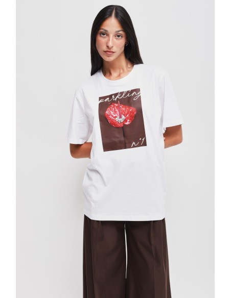 T-shirt en coton avec imprimé et strass Maryley