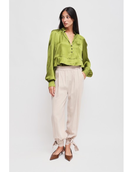 Pantalon en viscose avec nœud au bas Maryley