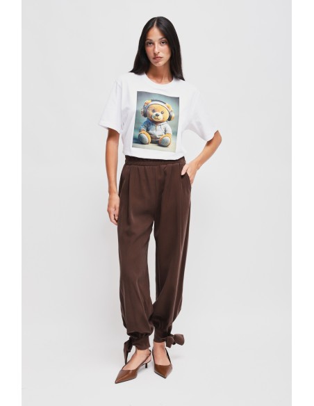 Pantalon en viscose avec nœud au bas Maryley