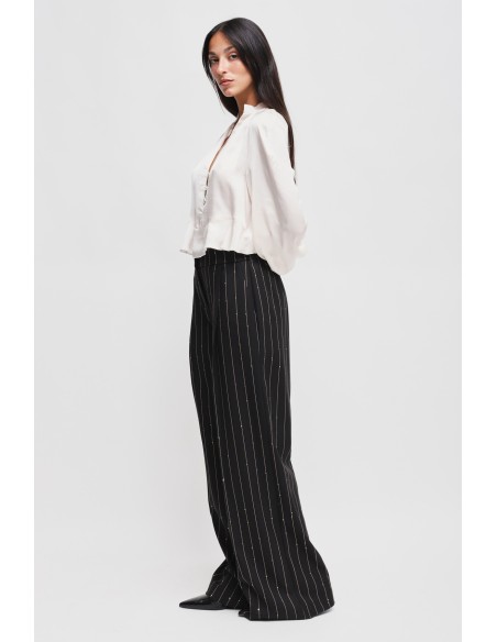 Maryley - Pantalon de palais à pinces avec micro-paillettes