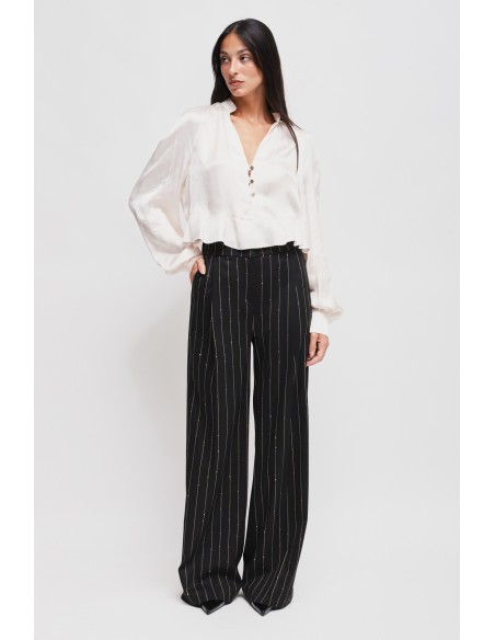 Maryley - Pantalon de palais à pinces avec micro-paillettes