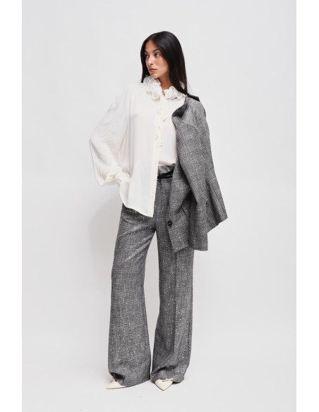 Pantalon Prince of Wales Palace avec micro paillettes et ceinture Maryley