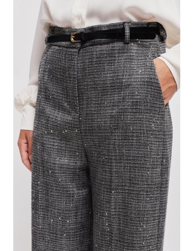 Pantalon Prince of Wales Palace avec micro paillettes et ceinture Maryley