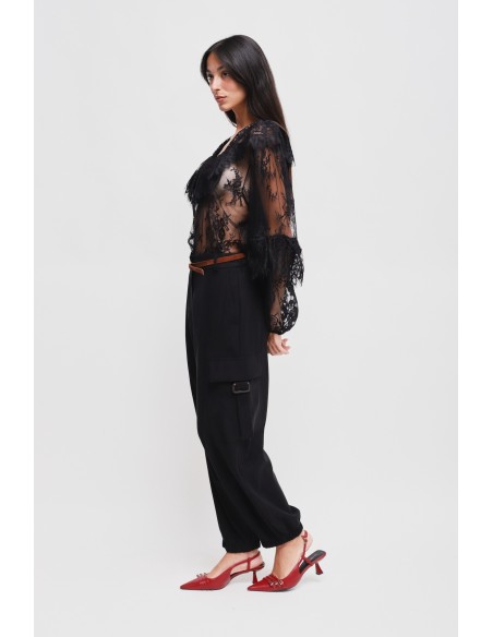 Pantalon cargo en viscose avec ceinture Maryley