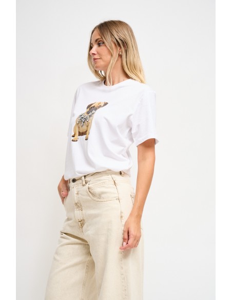 Katoenen T-shirt met print en strass-steentjes van Maryley