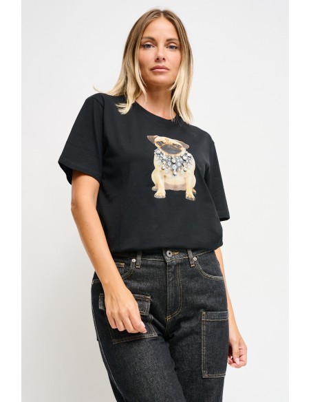 Katoenen T-shirt met print en strass-steentjes van Maryley