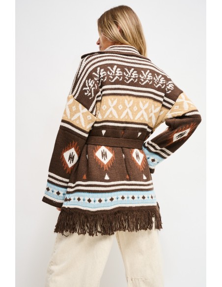 Cardigan à motifs géométriques avec ceinture Maryley