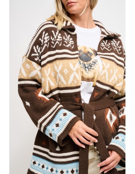 Cardigan à motifs géométriques avec ceinture Maryley