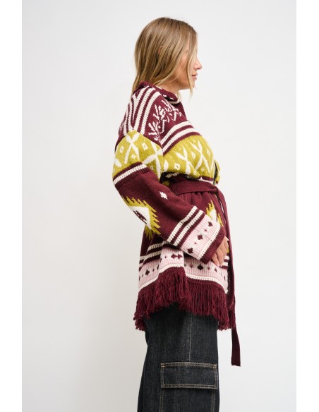 Cardigan met geometrisch patroon en ceintuur van Maryley