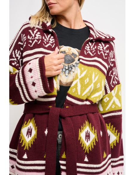 Cardigan à motifs géométriques avec ceinture Maryley