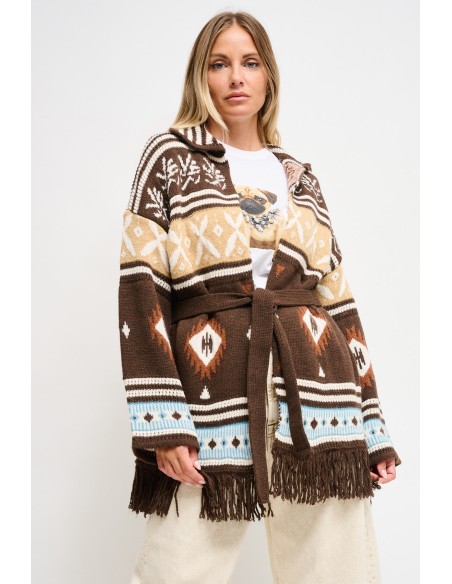 Cardigan met geometrisch patroon en ceintuur van Maryley