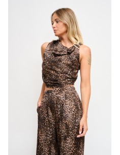 Luipaardprint top van viscose met gedrapeerde halslijn Maryley 2